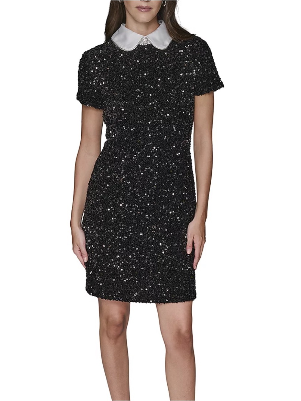 NWT Karl Lagerfeld Black Sequined Collar Dress Size 8